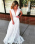 Sexy Plunge V-Neck Wedding Dresses With Belt Low Back Lace Bridal Dress Court Train